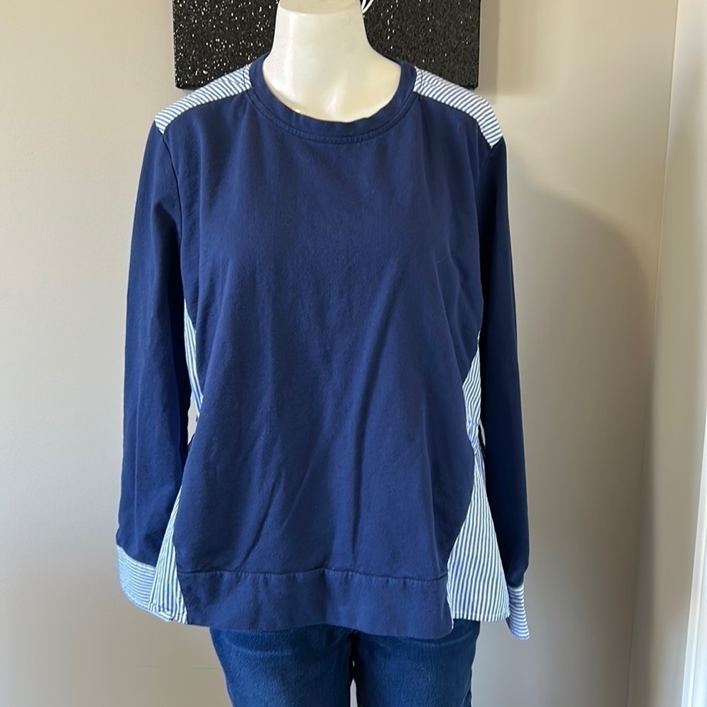 Vineyard Vines Mixed Media Knit Top Blue White Stripe Sz XL